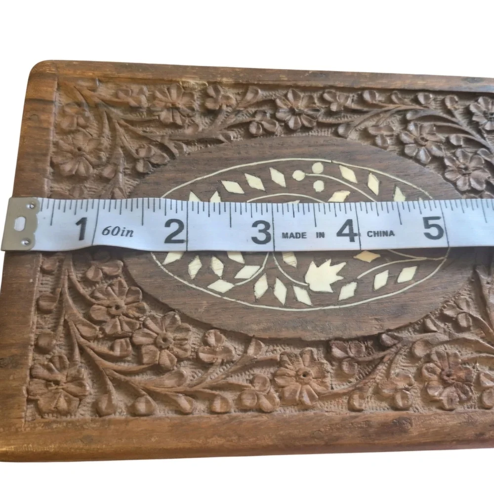 Vintage Hand Carved Floral Trinket Box Wood